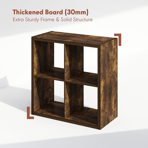 Image of Furinno Cubicle Record Player Stand, 4-Cube Record Storage, Amber Pine | Vinyl Storage, 1.2 inchInch Extra Thick, Open Back Media Shelf for CD DVD Bluray Game Disc, for Living Room, Home Office
