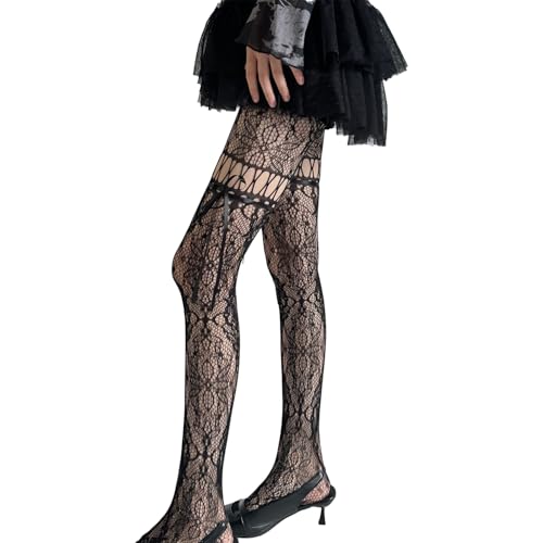 Image of Black Sheer Tights Y2K High Waist Pantyhose with Bows Patterned Stockings for Women