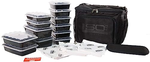 Isolator Fitness 6 Meal Isocube Meal Prep Management Insulated Lunch Bag Cooler With 12 Stackable Meal Prep Containers, 3 Isobricks, And Shoulder Strap - Made In Usa (Blackout) #TOP1