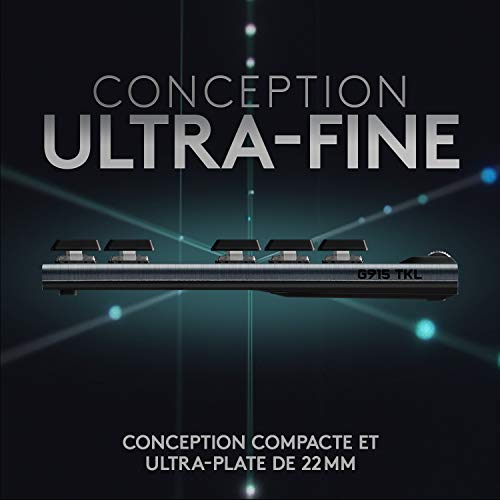 915 TKL Tenkeyless LIGHTSPEED Tastiera Gamer Meccanica, Switch ultra piatto GL Clicky, RGB LIGHTSYNC, Design elegante e sottile, 40+ ore di gioco, AZERTY francese - Nero - Tastiera gaming - Immagine 2