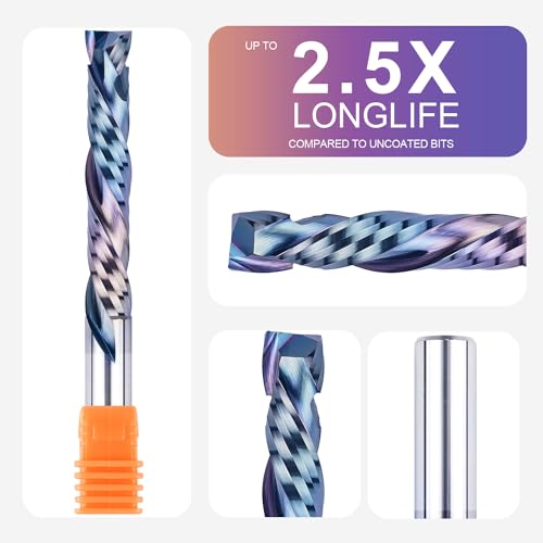 Image of SpeTool Compression Spiral Router Bits 1 /2 Shank with TAC Extreme Tool Life Coated, Extra Long 5 Inch Overall Length, 3 Inch Cutting Length, Carbide UP Down CNC Router Bit for Wood Carving Tools
