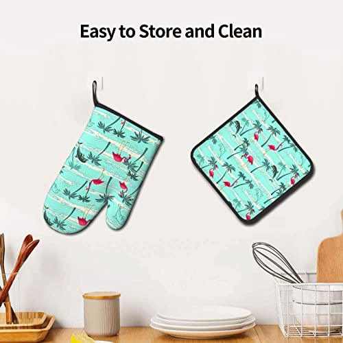 Flamingo Oven Mitts Pot Holders Set,2-Piece Set, Heat Resistant Waterproof Gloves For Kitchen Cooking, Baking, Bbq #TOP4