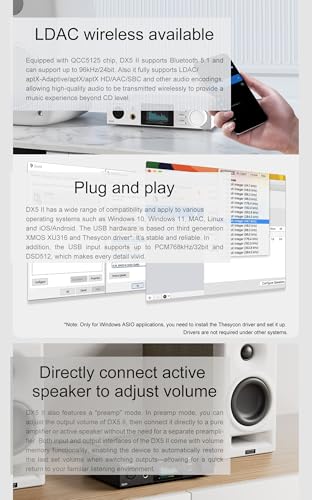 Topping DX5 II Vollständig symmetrischer DAC Kopfhörerverstärker Combo - Dual ES9039Q2M 10 Band PEQ DSD512 Native PCM768kHz 6,35mm SE 4,4mm symmetrisch 4pin XLR symmetrisch Ausgang (Schwarz)