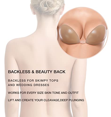 Image of Wingslove Adhesive Bra Reusable Strapless Self Silicone Push-up Invisible Sticky Bras for Backless Dress