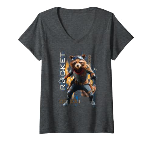 Image of Women's Marvel Rocket Raccoon Avengers Endgame Info Portrait V-Neck T-Shirt