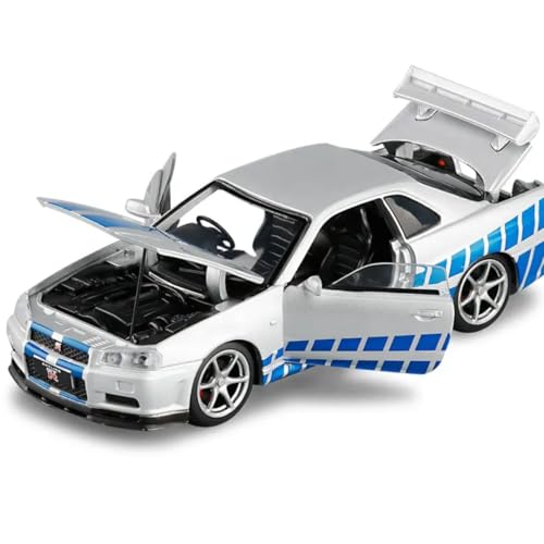 Image of PLUSPOINT Diecast Metal Skyline GTR-R34 P.Walker Edition Sport Car 1:24 Scale Simulation Model Alloy Metal Pull Back Toy car for Kids with Openable Doors & Light, Music Toy Vehicle for Kids, Adults