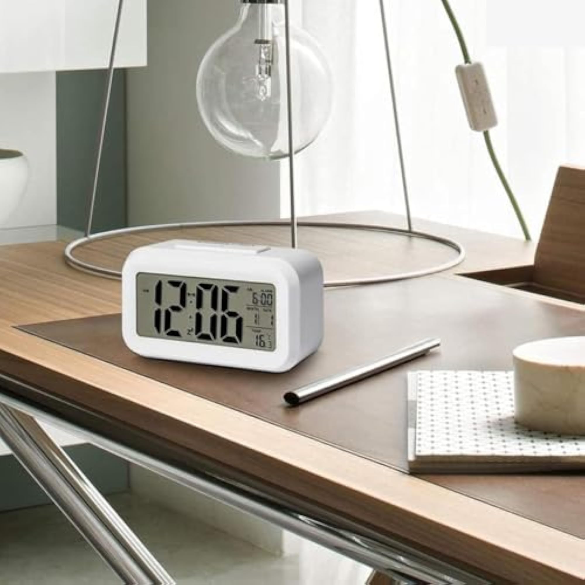 Digital Alarm Clock with Automatic Sensor, Date & Temperature Display