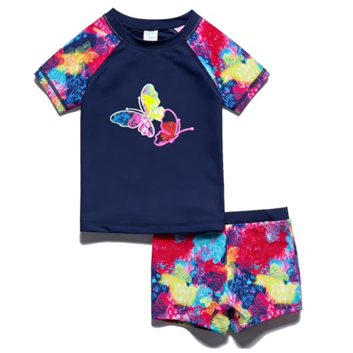 Image of PHIBEE Girls' Short Sleeve Rash Guard Set UPF 50+ Sun Protection Two-Piece Swimwear