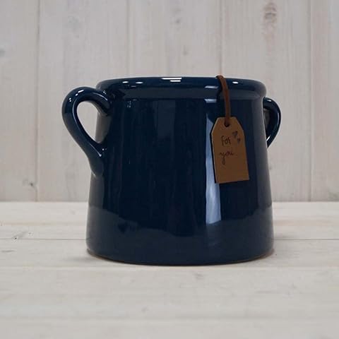 Navy Blue Ceramic Pot with Handles x 10cm Cover