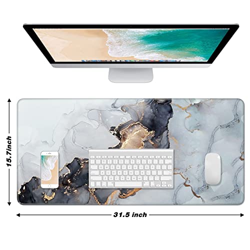 Atufsuat Extended Large Mouse Pad, XXL Gaming Desk Pad 31.5 x 15.7 Inch, Big Computer Keyboard Mousepad, Waterproof Mouse Mat with Stitched Edges and Non-Slip Base for Office Gaming, Gray Ink Marble - Image 3