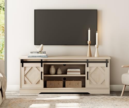 WAMPAT Farmhouse Style TV Stand for 55-65 inch TV w/Distressed Wood Finish
