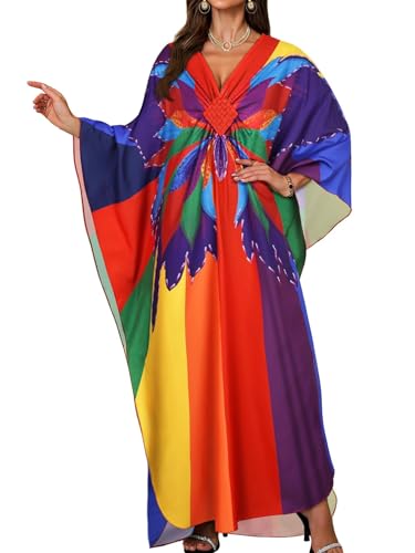 Image of Kaftan Dresses for Women V Neck Caftans Batwing Sleeve Beach Cover Ups | JILUVIN Plus Size Long Floral Print Dress, Loose Fit Maxi Casual Moomoo, Lounge House Mumu Nightgown Summer Vocation 2026