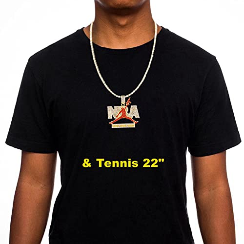 HH BLING EMPIRE Iced Out Chain Nba Pendant Silver/Gold Young Boy Chains for Men Hip Hop Rapper Jewelry Necklace 22 Inch (Red-Gold, & Rope Chain)