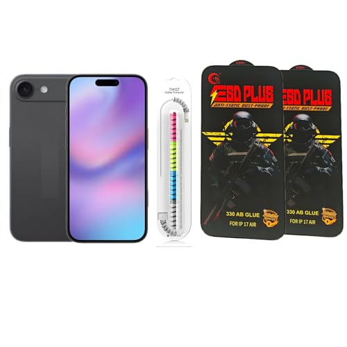 Image of SuperX Edge To Edge Tempered Glass Screen Protector Compatible With Iphone 17 Air 9H Hardness, Anti-Fingerprint, FHD Clear With Cable Protector Pack 2