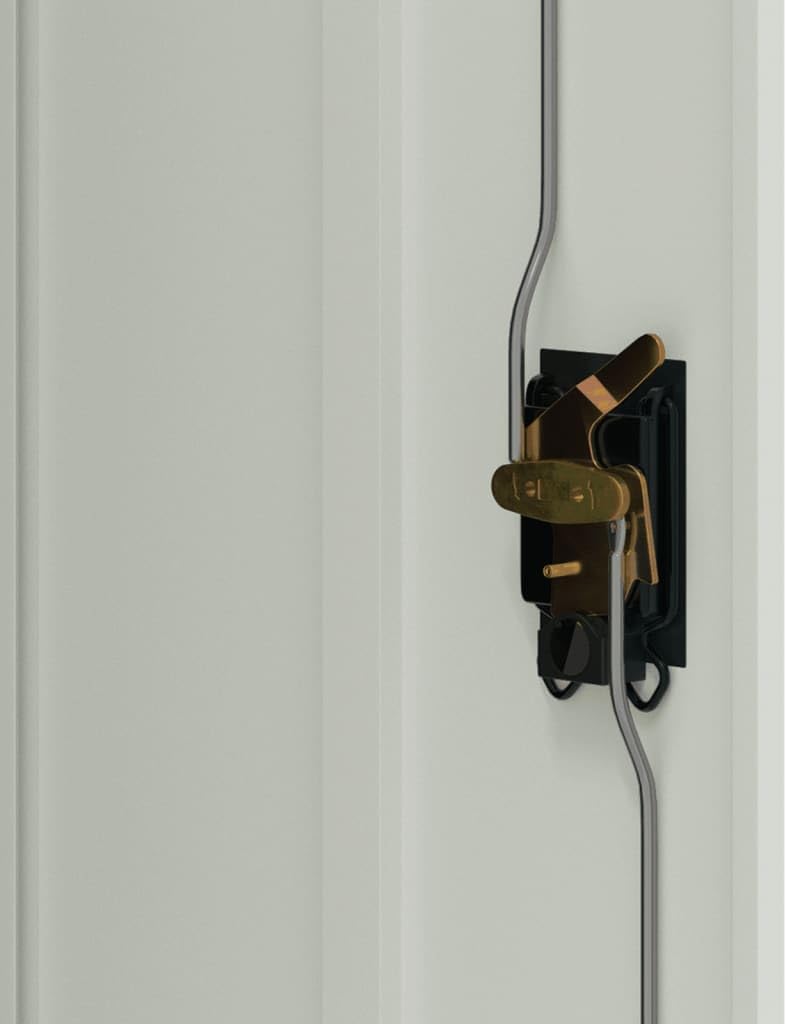 Close-up of the secure locking mechanism on the cabinet door