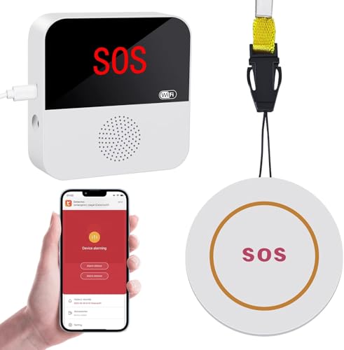 Renborn Wireless Caregiver Seniors Pager Alarm, Personal Alarms for Elderly, SOS Elderly Alarm Call Button, Home Life Alert Wifi Smart Alarm System with Receiver and Call Bell Button