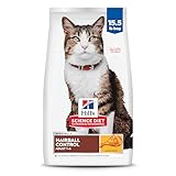 Hill's Science Diet Hairball Control, Adult 1-6, Hairball Control Support, Dry Cat Food, Chicken Recipe, 15.5 lb Bag