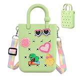 Oudizz Mini-Gummi-Tasche, Strandtasche aus Silikon für kleine Mädchen und Frauen, süße Tasche mit 20 Anhängern und verstellbarem Schulterriemen (Apfelgrün)