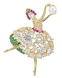 Gyn&Joy 18K Gold Plated Cubic Zirconia Dancing Ballet Girl Pendant Art Deco Accessory Brooch Pin...