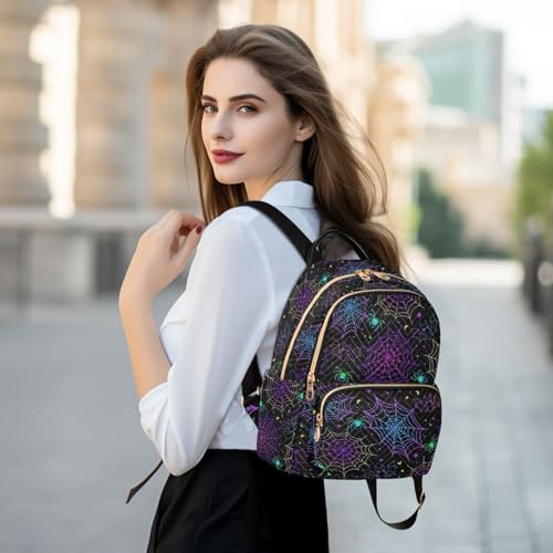 Image of Women Fashion Backpack Purse Goth Bat Spider Web Rucksack, M | Casual Lightweight Quilted Daypack Ladies Bag for College Travel Work