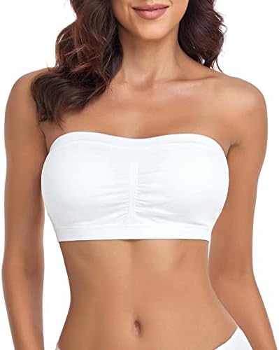 DOCUMO Bandeau Bra Padded Wireless Strapless Bra for Women Bandeau Top Bra Comfort Wirefree Bandeau Bralette Tube Top (White, X-Large)