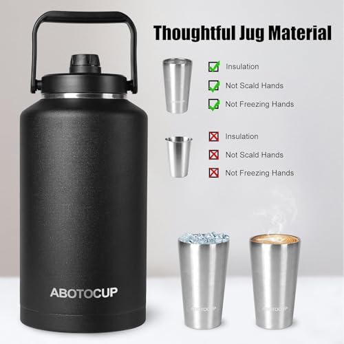 Image of ABOTOCUP 2 Gallon Water Jug with Wide Mouth, 256oz Insulated Water Bottle Keep Cold24h&Hot12h, Comes with Ergonomic Handle, Two Double Walled 16oz 18 /8 Stainless Steel Cups Thermo Canteen Mug