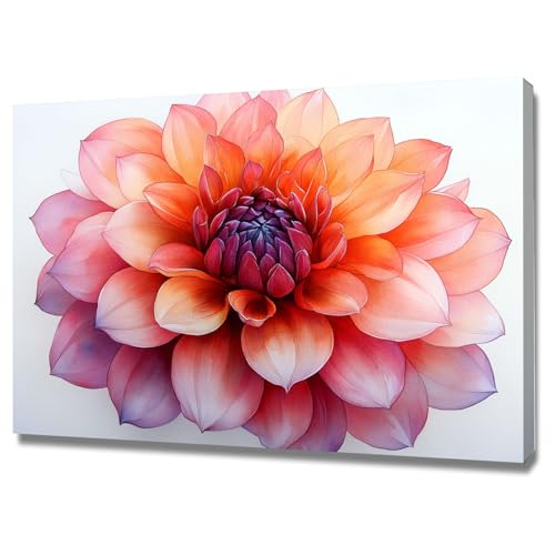 Art naturel intemporel TERUEA : tableau montagne et fleurs rouge et blanc encadré 60x90cm