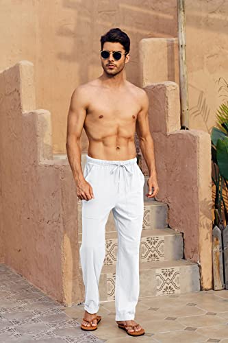 Mens Linen Pants Yoga Beach Loose Fit Casual Summer Elastic Waist Drawstring Baggy Trousers with Pockets2
