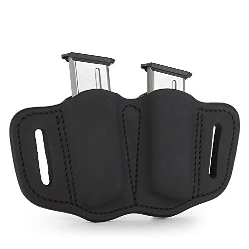 KoHolster Mag Holster - Double Mag Pouch for Single Stack Mags/OWB/Leather Magazine Holder/Sizes to Fit Virtually Any 9mm Pistol Mag (Black)
