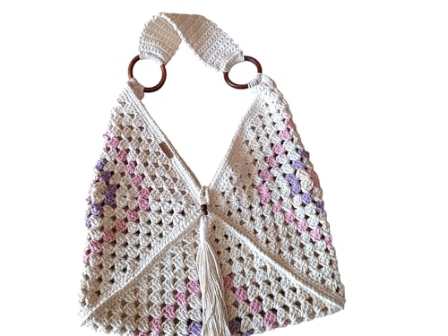 Bolsa Ombro Crochê feminina Square Barbante (tonalidade cru1)
