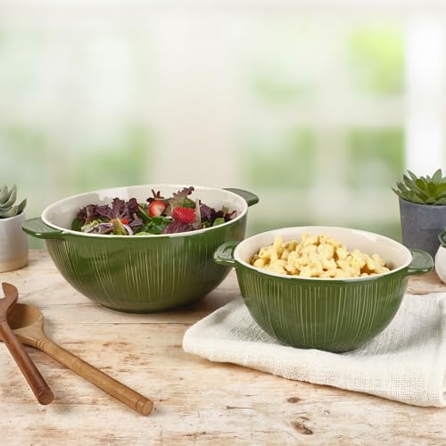 Fitz-and-Floyd-Sicily-Set-of-2-Handled-Serve-Mixing-Bowls-9-Inch-and-12-Inch-Green Fitz and Floyd Sicily Set of 2 Handled Serve Mixing Bowls 9 Inch and 12 Inch Green