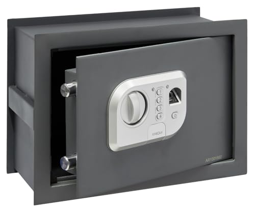 ARREGUI Print 141520 Caja fuerte de empotrar a pared con apertura mediante huella dactilar o con codigo|Caja de seguridad con lector biometrico para casa y hogar|Fundo extensible 26 x 35 x 15/25 cm