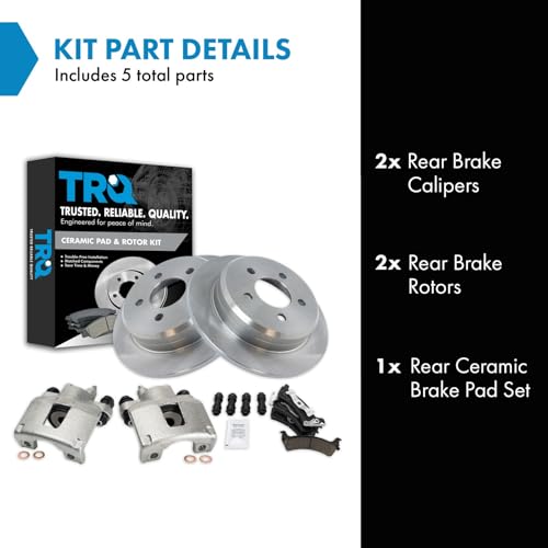 Image of TRQ Rear Brake Pad and Rotor Set Ceramic Solid Rotors Calipers | For 1995-1998 Jeep Grand Cherokee