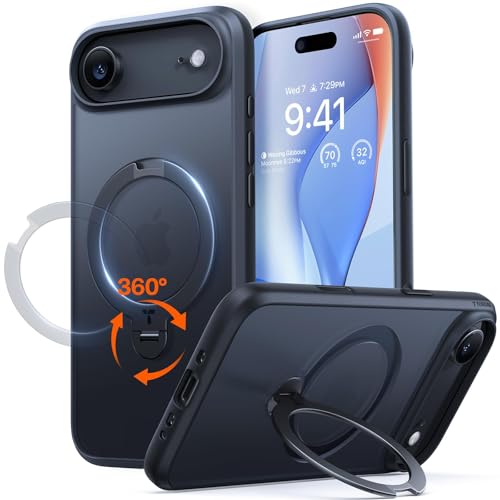 TORRAS 360° Ostand Spin pour Coque iPhone Air [Support Magnétique Rotatif 360°] [Protection Militaire], [Finition Mate Antidérapante et Antitraces] - Noir