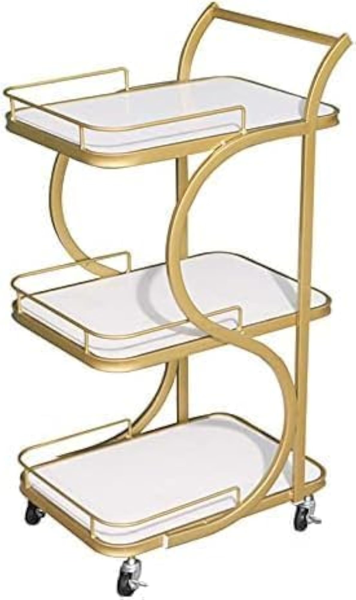 Premium Gold Metal Bar Cart with Glass Holders, Multi-Purpose Serving Trolley