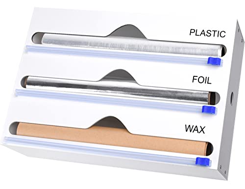 Acryl Frischhaltefolie Abroller Folienschneider, 3 in 1 Folienspender mit Cutter, Folien-und Plastikfolien Organizer, Folienabroller für die Küche Cover