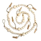 4 Feet Hanging Photo Display with Clips, Wooden Bead Garland Boho Style Collage Photo Frame Decoration Collage Card Picture Kids Art Holder String for Dorms Classrooms Bedrooms Living Room Christmas