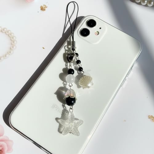 Image of SNOWY SHOP Korean Silver Bow Phone Charm - Cute Heart & Starfish Pendant | Aesthetic Korean Mobile Chain, Bag Hanging & Keychain Jewelry for Girls & Women