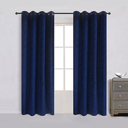 Cherry Home Set Of 2 Velvet Flannel Room Darkening Blackout Curtains Panels Drapes Grommet 52 Wide By 108 Long Navy Royal Blue For Living Room #TOP8