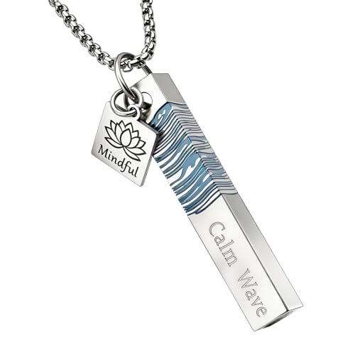 BOLAGTIER Mindful Breathing Necklace 4-7-8 Anxiety Relief Tool, Steel
