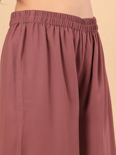 Image of Varanga Women Silk, Georgette Solid Nude Yoke Embroidered Sleeveless Flared Kurta With Trousers Co-Ord Set