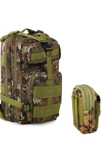Mochila Táctica Militar 30L Camuflaje + Riñonera Táctica.Sistema MOLLE.Mochila de Senderismo, Viajes, Supervivencia y Trabajo.Mochila crossfit.Mochila hombre.Mochila montaña.Mochila de 30 Litros.