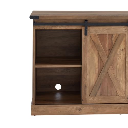 EDYO LIVING Farmhouse TV Stand for 65 Inch TV, Wood TV Stand with Sliding Barn Door, Entertainment Center with Storage Cabinet, Rustic Media Console for Living Room Bedroom, Rustic Oak