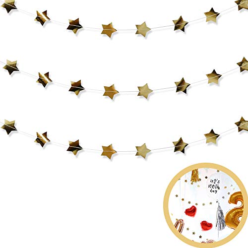 ebabyland 3Pack Gold Star garland - star banner - gold decor valentines day Bridal Shower baby shower decor gold birthday decorations Baptism Decorations party supplies