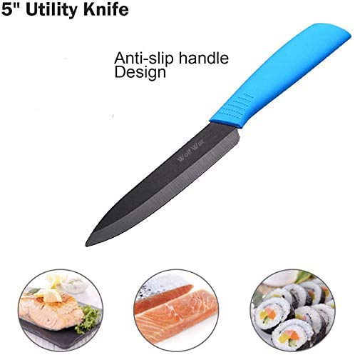 Kitchen Ceramic Knife Set Professional Knife With Sheaths, Super Sharp Rust Proof Stain Resistant (6" Chef Knife, 5" Utility Knife, 4" Fruit Knife, 3" Paring Knife, One Peeler) #TOP2