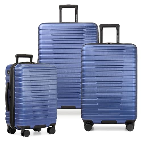 U.S. Traveler Boren Expandable Hardside Rugged Travel Luggage with 8 Spinner Wheels, Navy, 3-Piece Set by U.S. Traveler - Used condition - US$82.17