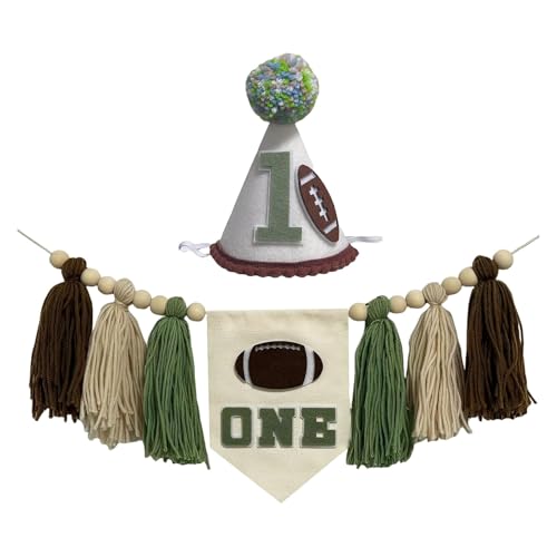 First Year Down Football High Chair Banner with ONE Cone
