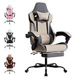 WOTSTA Gaming Chair, Ergonomic Gaming Chair with Footrest and Lumbar Support, Computer Chairs, Height Adjustable Computer Racing Gamer Chairs for Gaming or Office, Beige Blue