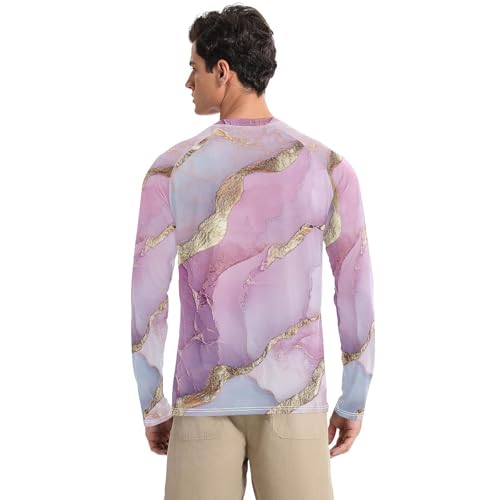 Marble Pink Silver Men's UPF 50+ Lightweight Comfort Long Sleeve UV Sun Protection Summer2