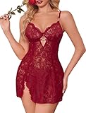Avidlove Women's Lingerie Lace Negligee Lingerie Sexy Babydoll Dress Boudoir Chemise V-Neck Nighties Wine Red M